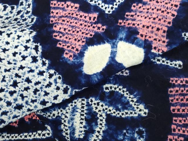 平和屋着物∴夏物　浴衣　有松鳴海絞り　舞蝶花文　綿　逸品　DABI5634op