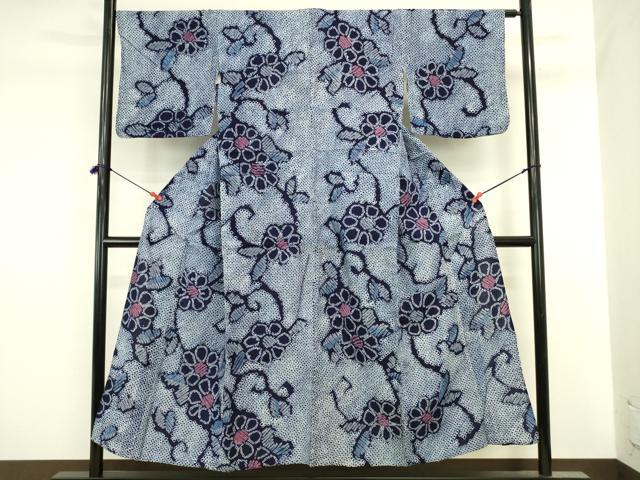 平和屋着物∴夏物　浴衣　有松鳴海絞り　草花　綿　逸品　DABI5637op