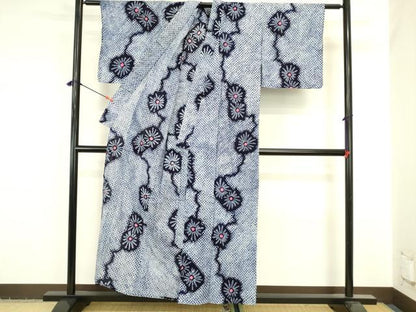 平和屋着物∴夏物　浴衣　有松鳴海絞り　枝花文　綿　逸品　DABI5639op