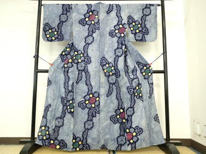 平和屋着物∴夏物　浴衣　有松鳴海絞り　草花　綿　逸品　DABI5640op