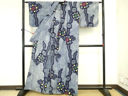平和屋着物∴夏物　浴衣　有松鳴海絞り　草花　綿　逸品　DABI5640op