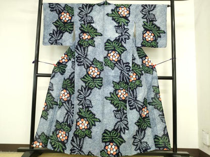 平和屋着物∴夏物　浴衣　有松鳴海絞り　草花　綿　逸品　DABI5643op