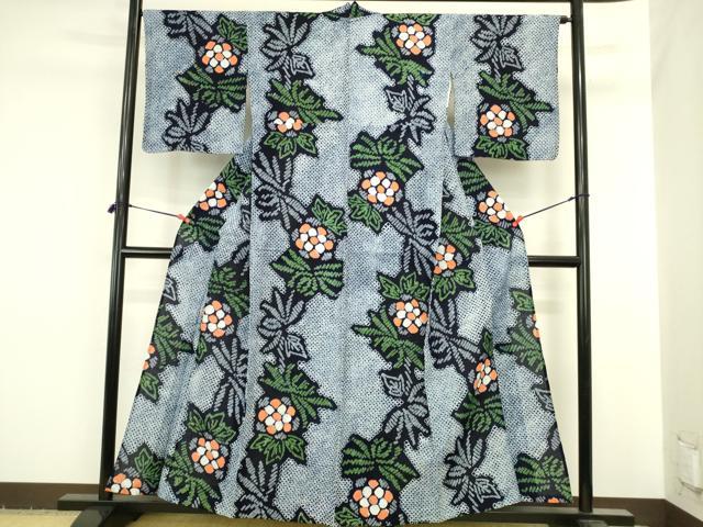 平和屋着物∴夏物　浴衣　有松鳴海絞り　草花　綿　逸品　DABI5643op