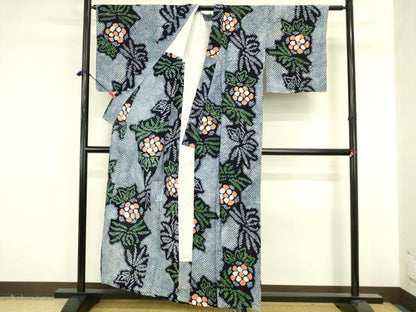 平和屋着物∴夏物　浴衣　有松鳴海絞り　草花　綿　逸品　DABI5643op