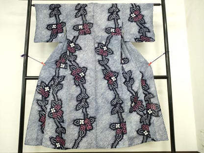 平和屋着物∴夏物　浴衣　有松鳴海絞り　草花文　綿　逸品　DABI5646op