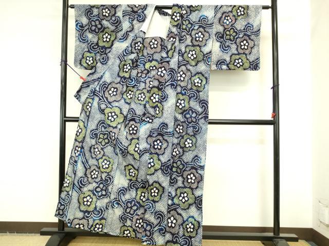 平和屋着物∴夏物　浴衣　有松鳴海絞り　花唐草文　綿　逸品　DABI5647op