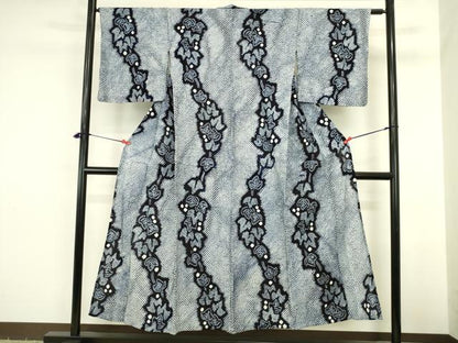 平和屋着物∴夏物　浴衣　有松鳴海絞り　舞葉文　綿　逸品　DABI5661op