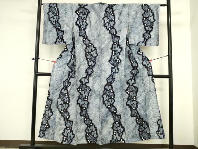 平和屋着物∴夏物　浴衣　有松鳴海絞り　舞葉文　綿　逸品　DABI5661op