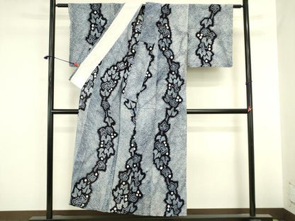 平和屋着物∴夏物　浴衣　有松鳴海絞り　舞葉文　綿　逸品　DABI5661op