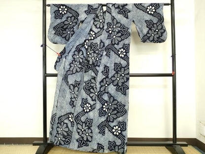 平和屋着物∴夏物　浴衣　有松鳴海絞り　流水花文　綿　逸品　DABI5665op
