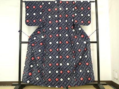 平和屋着物∴夏物　浴衣　有松鳴海絞り　抽象文様　綿　逸品　DABI5668op