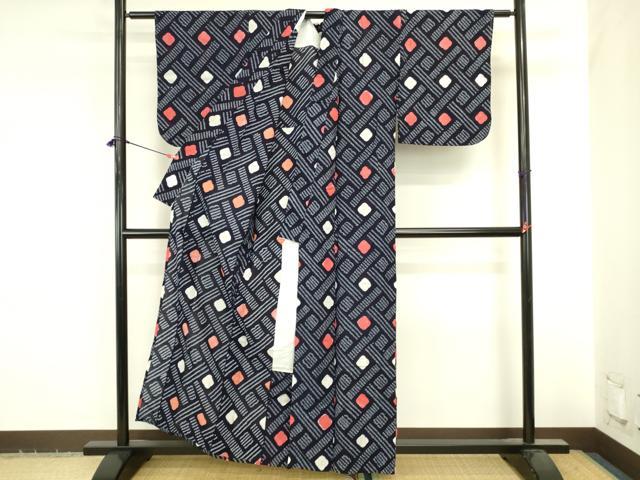 平和屋着物∴夏物　浴衣　有松鳴海絞り　抽象文様　綿　逸品　DABI5668op