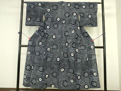 平和屋着物∴夏物　浴衣　有松鳴海絞り　流水花文　綿　逸品　DABI5670op