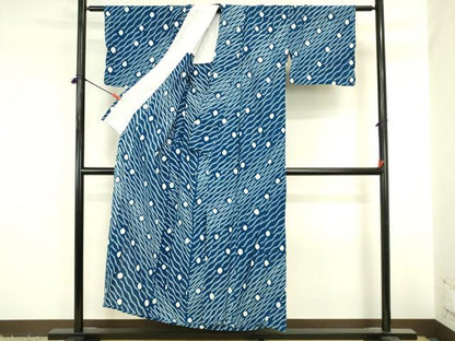 平和屋着物∴夏物　浴衣　有松鳴海絞り　よろけ縞　綿　逸品　DABI5673op