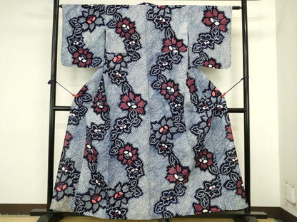 平和屋着物∴夏物　浴衣　有松鳴海絞り　草花文　綿　逸品　DABI5676op