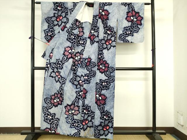 平和屋着物∴夏物　浴衣　有松鳴海絞り　草花文　綿　逸品　DABI5676op