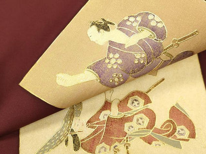 平和屋着物▼塩瀬　九寸名古屋帯　歌舞伎　本金摺箔　金彩　正絹　逸品　未使用　DABI5678op