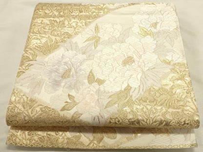平和屋本店▼六通柄袋帯　唐織　牡丹　純金箔24K　正絹　逸品　DABI5681op