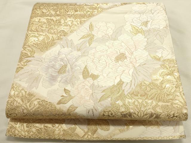 平和屋本店▼六通柄袋帯　唐織　牡丹　純金箔24K　正絹　逸品　DABI5681op