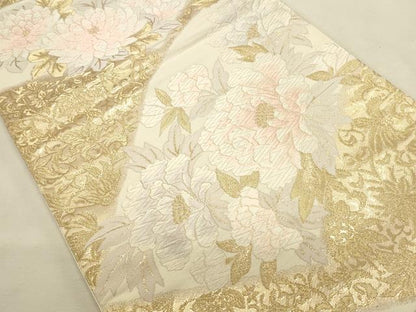 平和屋本店▼六通柄袋帯　唐織　牡丹　純金箔24K　正絹　逸品　DABI5681op