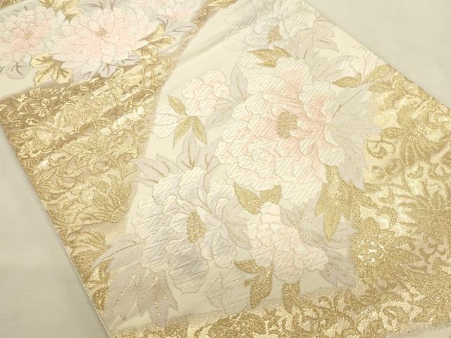 平和屋本店▼六通柄袋帯　唐織　牡丹　純金箔24K　正絹　逸品　DABI5681op
