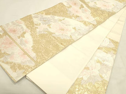 平和屋本店▼六通柄袋帯　唐織　牡丹　純金箔24K　正絹　逸品　DABI5681op