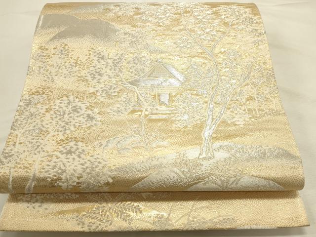 平和屋本店▼西陣　六通柄袋帯　風景文　純金箔24K　正絹　逸品　DABI5682op