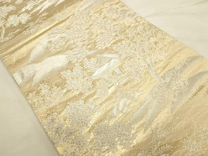 平和屋本店▼西陣　六通柄袋帯　風景文　純金箔24K　正絹　逸品　DABI5682op