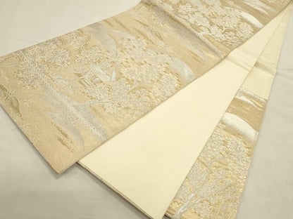 平和屋本店▼西陣　六通柄袋帯　風景文　純金箔24K　正絹　逸品　DABI5682op