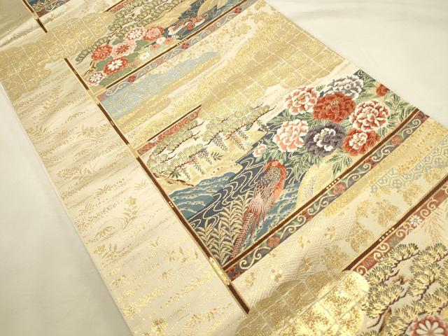 平和屋本店▼六通柄袋帯　唐織　鴛鴦風景花文　九百錦純金箔24K　正絹　逸品　DABI5684op
