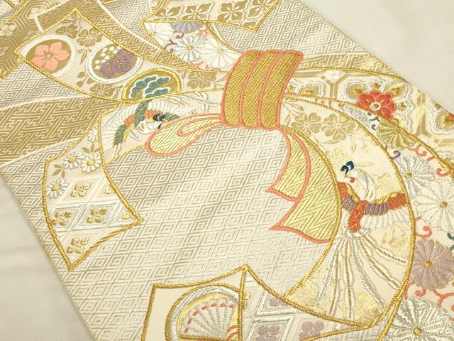平和屋本店▼六通柄袋帯　唐織　熨斗有職文　純金箔　24K　正絹　逸品　DABI5685op