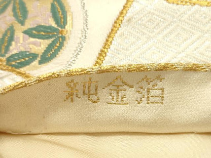 平和屋本店▼六通柄袋帯　唐織　熨斗有職文　純金箔　24K　正絹　逸品　DABI5685op