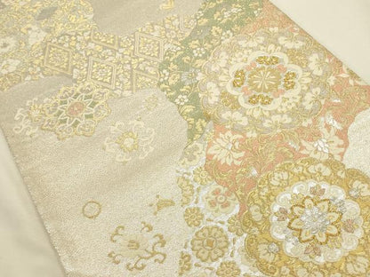 平和屋本店▼六通柄袋帯　唐織　道長正倉院花文　本金プラチナ箔　正絹　逸品　DABI5699op