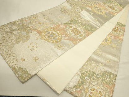 平和屋本店▼六通柄袋帯　唐織　道長正倉院花文　本金プラチナ箔　正絹　逸品　DABI5699op