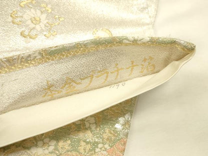 平和屋本店▼六通柄袋帯　唐織　道長正倉院花文　本金プラチナ箔　正絹　逸品　DABI5699op