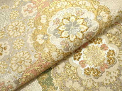 平和屋本店▼六通柄袋帯　唐織　道長正倉院花文　本金プラチナ箔　正絹　逸品　DABI5699op