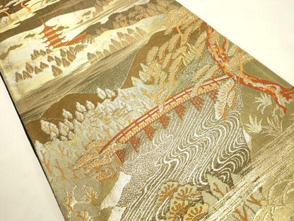 平和屋本店▼六通柄袋帯　嵐山　本金箔二重引錦　正絹　逸品　DABI5703op