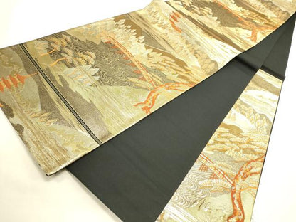 平和屋本店▼六通柄袋帯　嵐山　本金箔二重引錦　正絹　逸品　DABI5703op