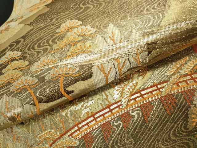 平和屋本店▼六通柄袋帯　嵐山　本金箔二重引錦　正絹　逸品　DABI5703op