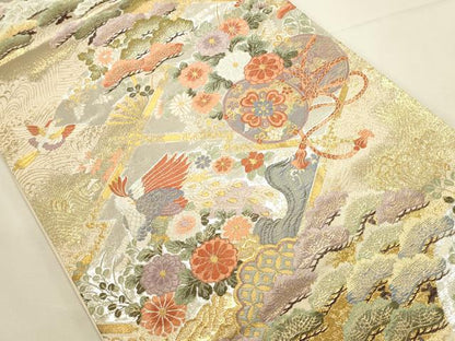 平和屋本店▼六通柄袋帯　唐織　桃山宝華松文　本金箔二重　正絹　逸品　DABI5706op