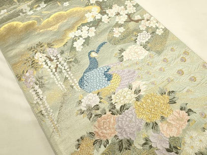 平和屋本店▼六通柄袋帯　唐織　障壁花鳥文　九百錦　本金二重織　正絹　逸品　DABI5710op