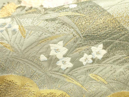 平和屋本店▼六通柄袋帯　唐織　障壁花鳥文　九百錦　本金二重織　正絹　逸品　DABI5710op