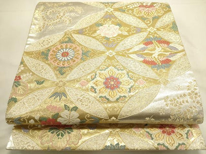 平和屋本店▼六通柄袋帯　唐織　慶寿　七宝双鶴花文　本金箔　正絹　逸品　DABI5712op