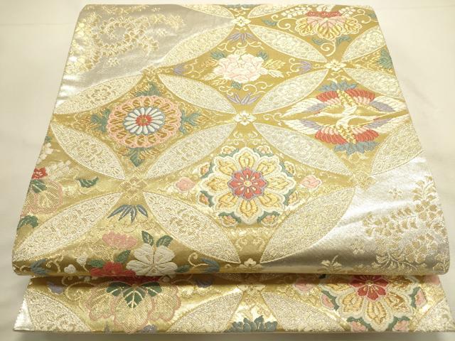 平和屋本店▼六通柄袋帯　唐織　慶寿　七宝双鶴花文　本金箔　正絹　逸品　DABI5712op
