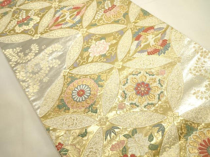 平和屋本店▼六通柄袋帯　唐織　慶寿　七宝双鶴花文　本金箔　正絹　逸品　DABI5712op