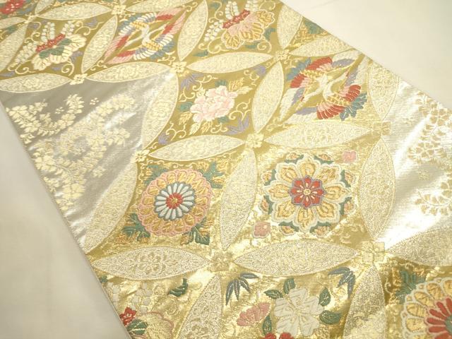 平和屋本店▼六通柄袋帯　唐織　慶寿　七宝双鶴花文　本金箔　正絹　逸品　DABI5712op