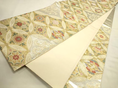 平和屋本店▼六通柄袋帯　唐織　慶寿　七宝双鶴花文　本金箔　正絹　逸品　DABI5712op