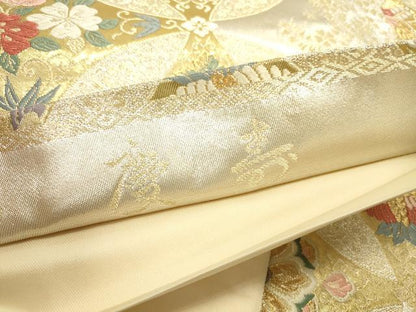 平和屋本店▼六通柄袋帯　唐織　慶寿　七宝双鶴花文　本金箔　正絹　逸品　DABI5712op