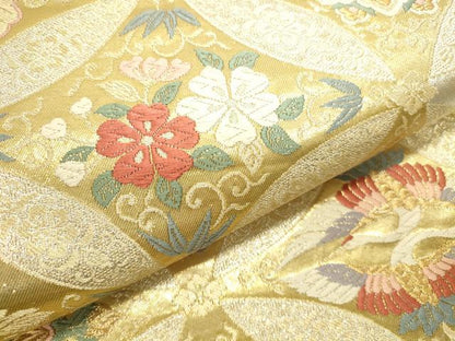 平和屋本店▼六通柄袋帯　唐織　慶寿　七宝双鶴花文　本金箔　正絹　逸品　DABI5712op