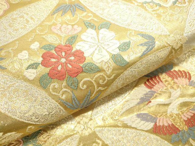 平和屋本店▼六通柄袋帯　唐織　慶寿　七宝双鶴花文　本金箔　正絹　逸品　DABI5712op